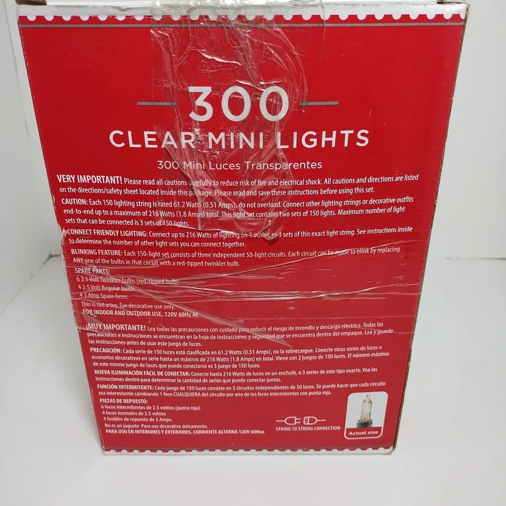 Holiday Time 300 Clear Mini Lights‎ Green Wire 59 Ft Indoor Outdoor